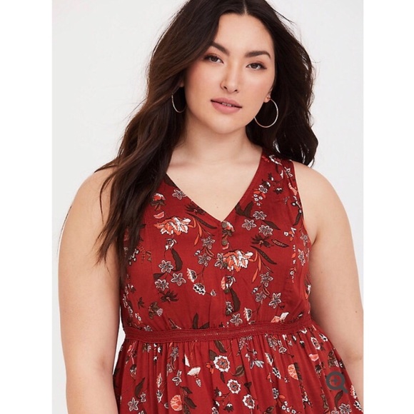 Torrid Ochre Floral Twill Babydoll Tunic Top 4X - Picture 2 of 16